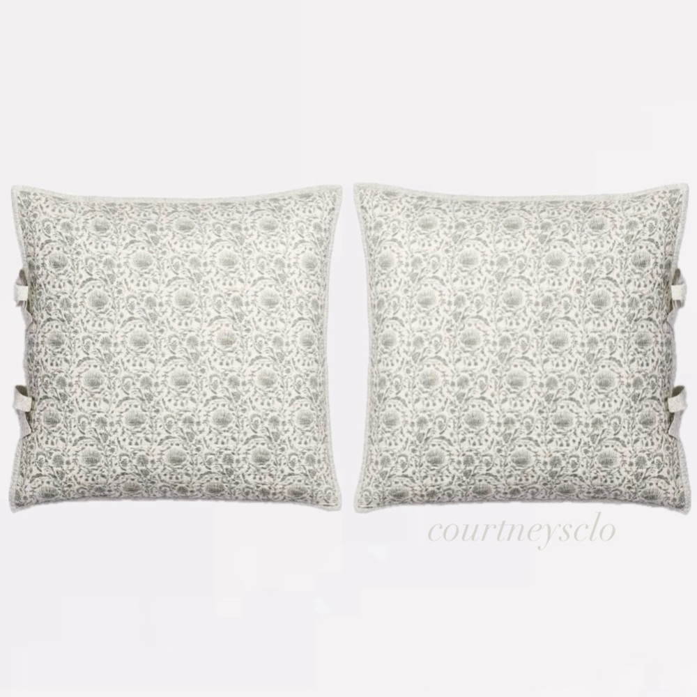 Set of 2 Studio McGee Threshold Euro Cotton Slub Shams Teal/Green Botanical